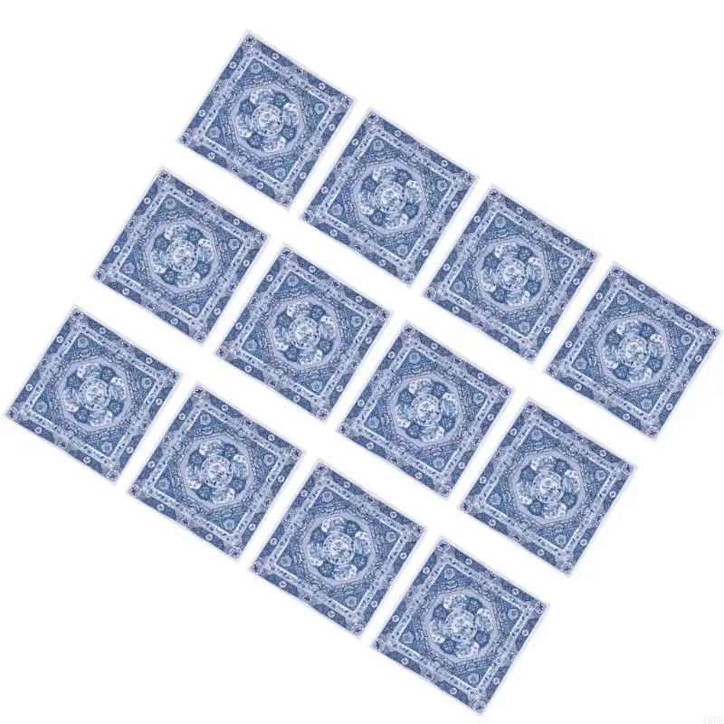 195E Flower Print Handkerchief Towel for Adult Business Pocket Square Multiuse Face Towel Women Sweat Wiping Hankie Set of 12