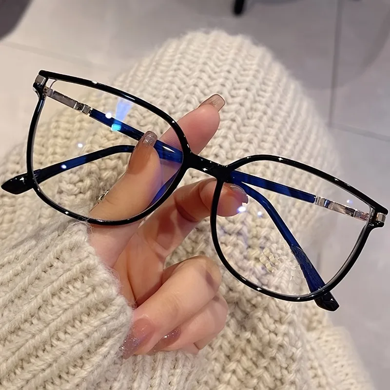 1 Paar glänzende Retro-Cat-Eye-Brille für Damen mit blaues Licht blockierende transparente Linse, Vollformat-Katzenbrille