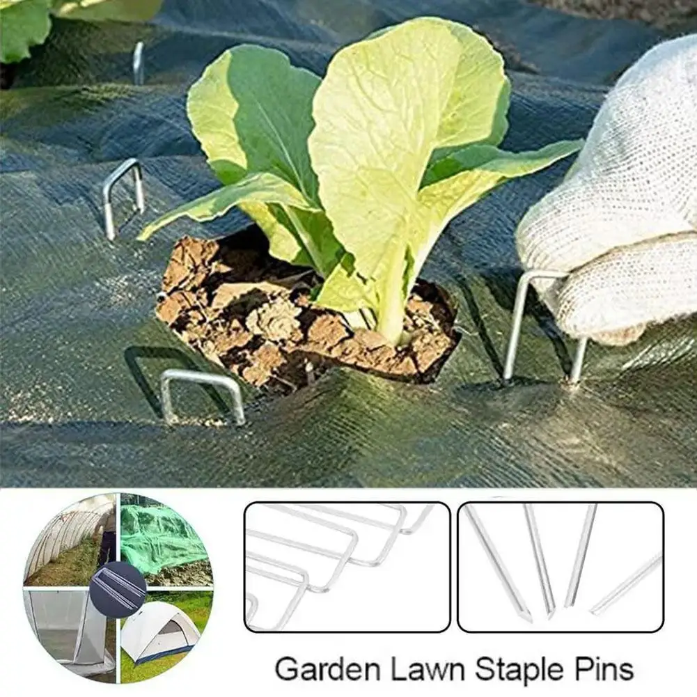 10PCS U Em Forma De Prego De Aço Inoxidável Jardinagem Galvanizado Nails Para Sunshade Net Grama Artificial Drip Tape Tubing Fixação 10/15CM