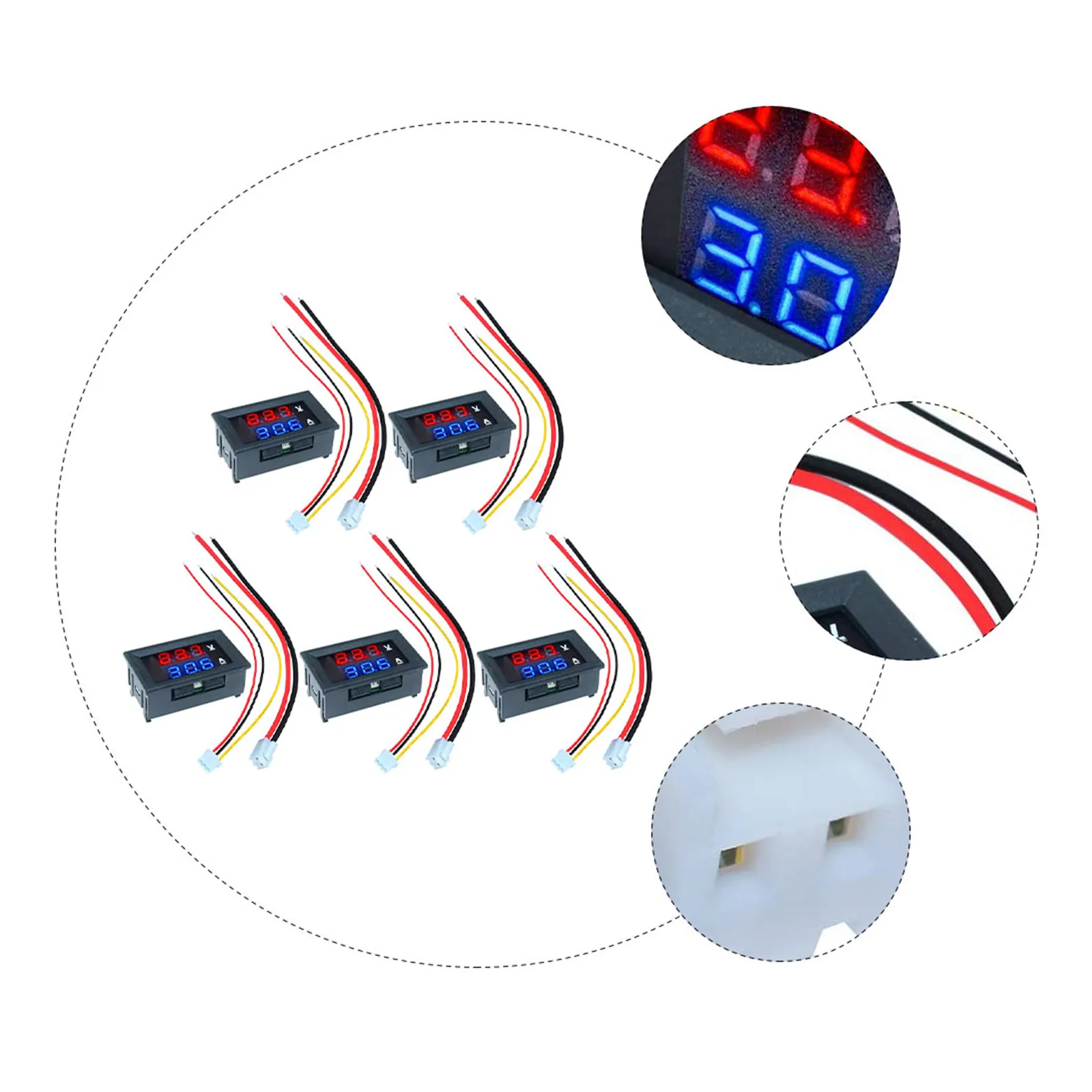 5Pcs 10A Voltage Current Meter Dual Display Digital Voltmeter Ammeter Car Bike Battery Tester High Accuracy 3Digit Screen