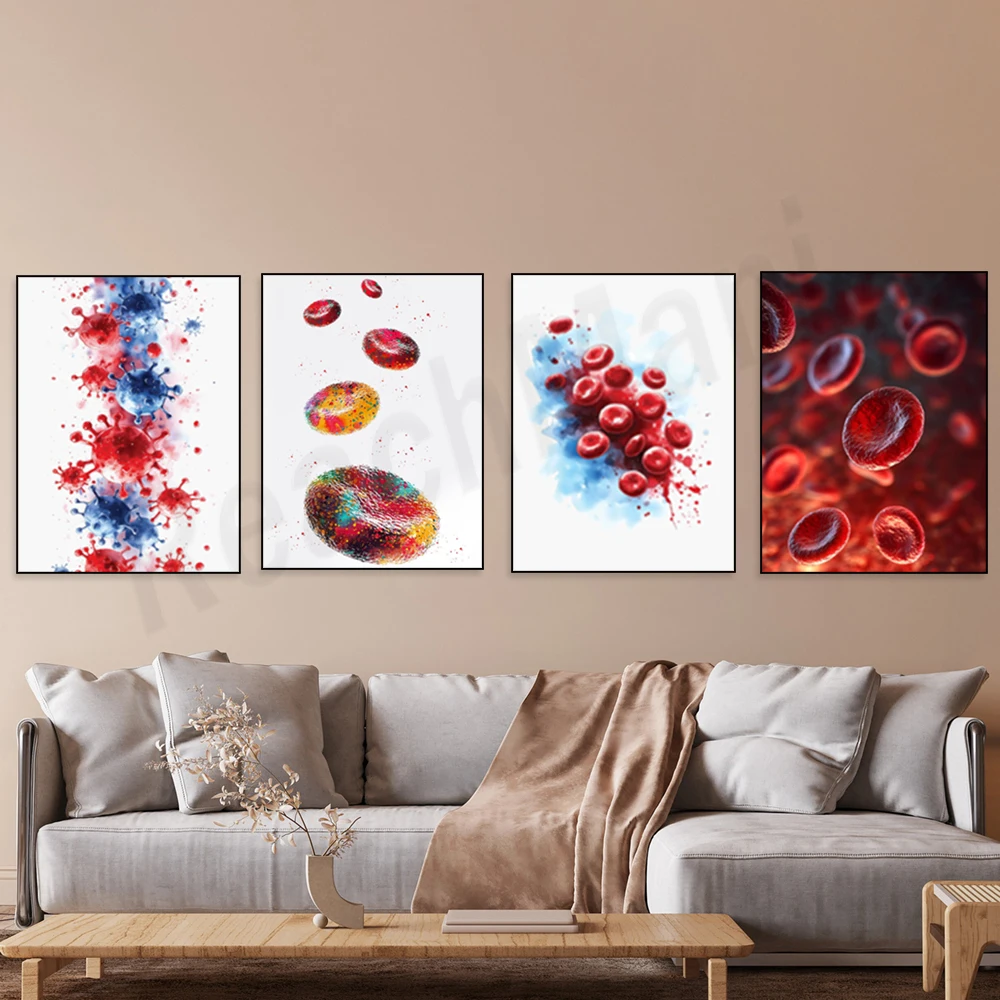 Cells Watercolor Print Blood Histology Hematology Microbiology Scientific Art Medical Doctor Clinic Decor Poster