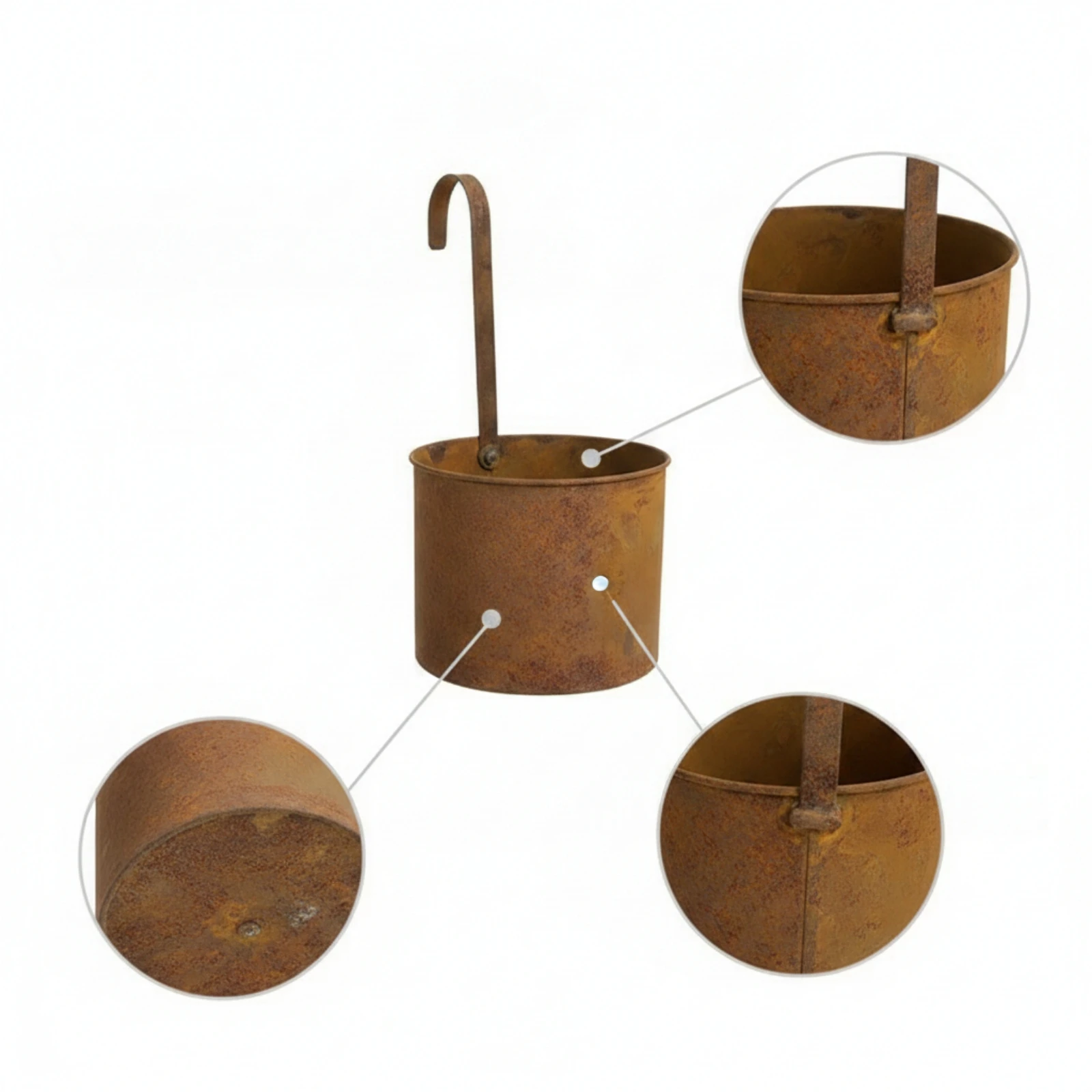 Planter with Hook Lightweight Cylindrical Metal Planter Hanging Flower Pot Multipurpose Container Rust-Resistant