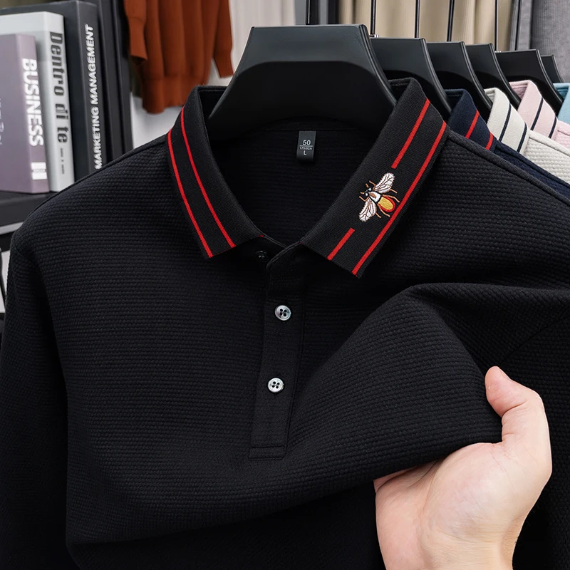Designer Original Herbst Herren Langarm-Poloshirt mit Kragen und Knöpfen, Feine Stickerei, Neuer Minimalistischer Slim-Fit, Modische Herrenkleidung – Detail 16
