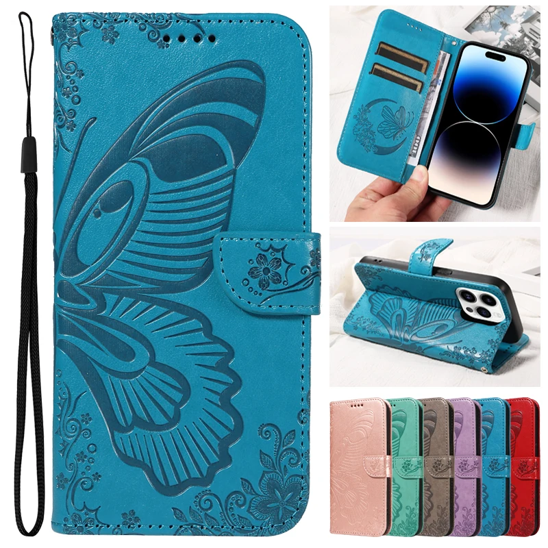 Fashion Butterfly Leather Phone Case for Samsung Galaxy S21 Ultra S21+ FE S10+ S10e S9+ S8+ Plus S7 edge Soft Flip Protect Case