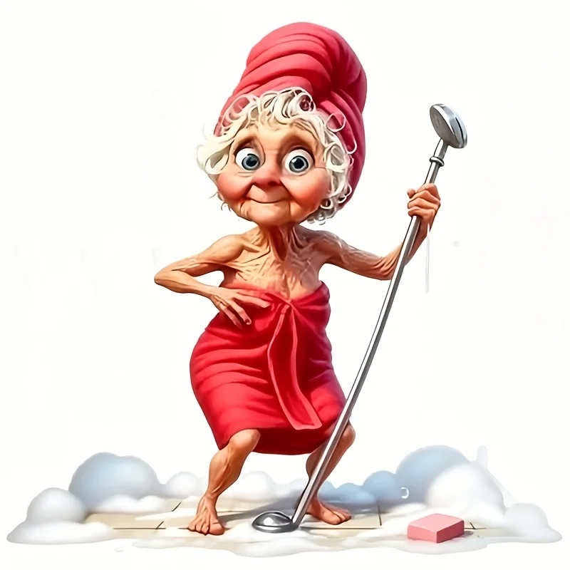 6 Inch Grandma Taking Bath Vinyl Car Sticker, Decal for Laptop, Water Bottle, Truck, Phone, Motorcycle, Window, Wall, Cup
