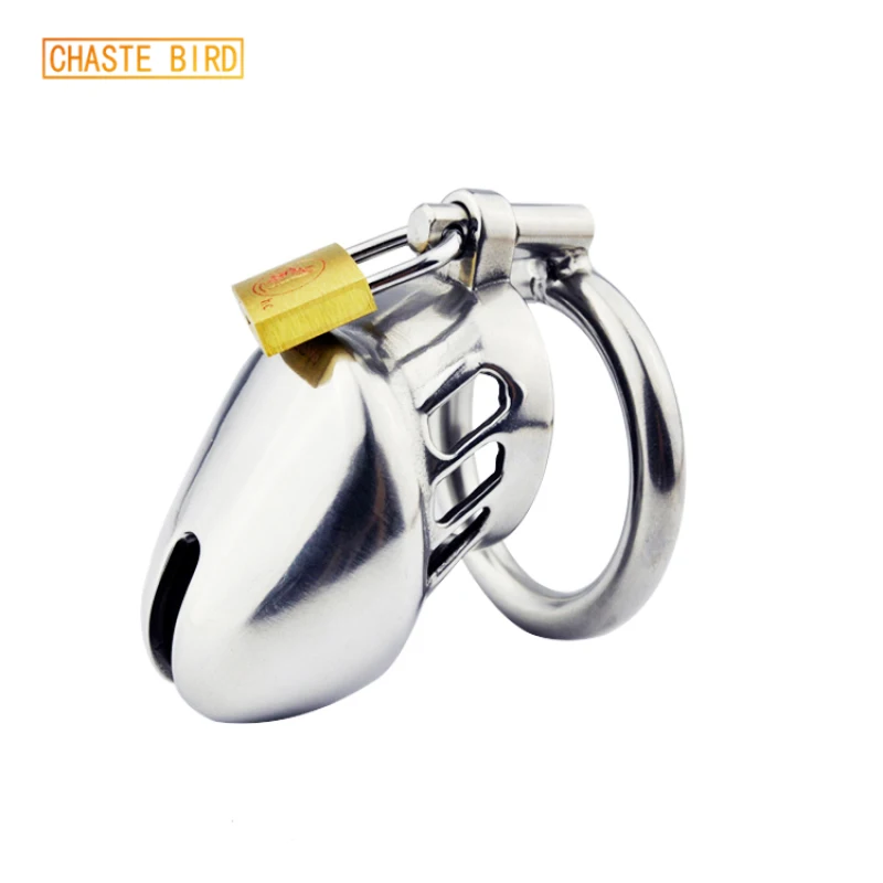 CHASTE BIRD New Male Metal Stainless Steel Small Chastity Device Cock Cage Penis Belt Padlock Ring BDSM Adult Sex Toy A077