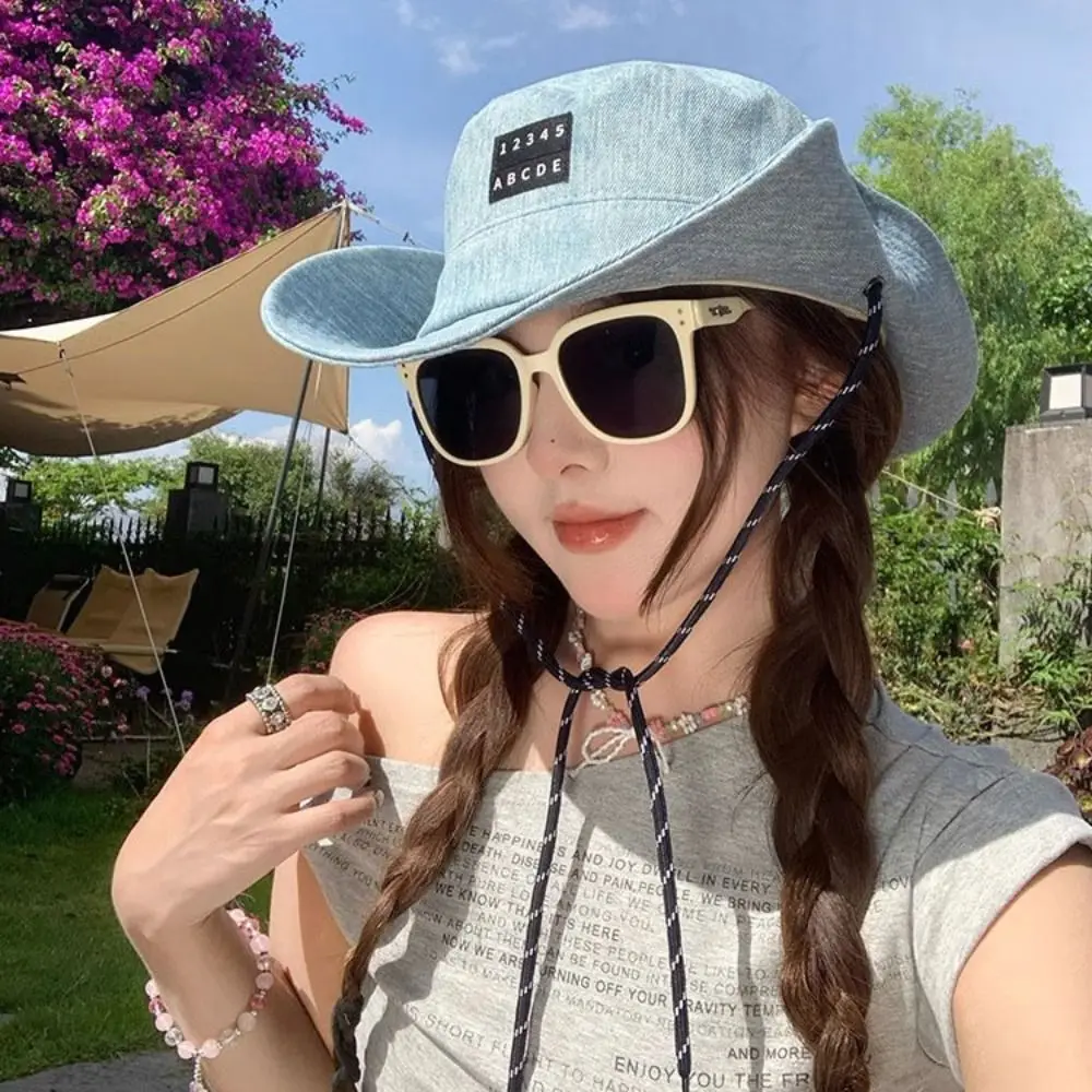 

Fashion Sunscreen Western Cowboy Hat Lightweight Wide-Brimmed Denim Bucket Hat Japanese Style Cloth Fisherman Hat Camping