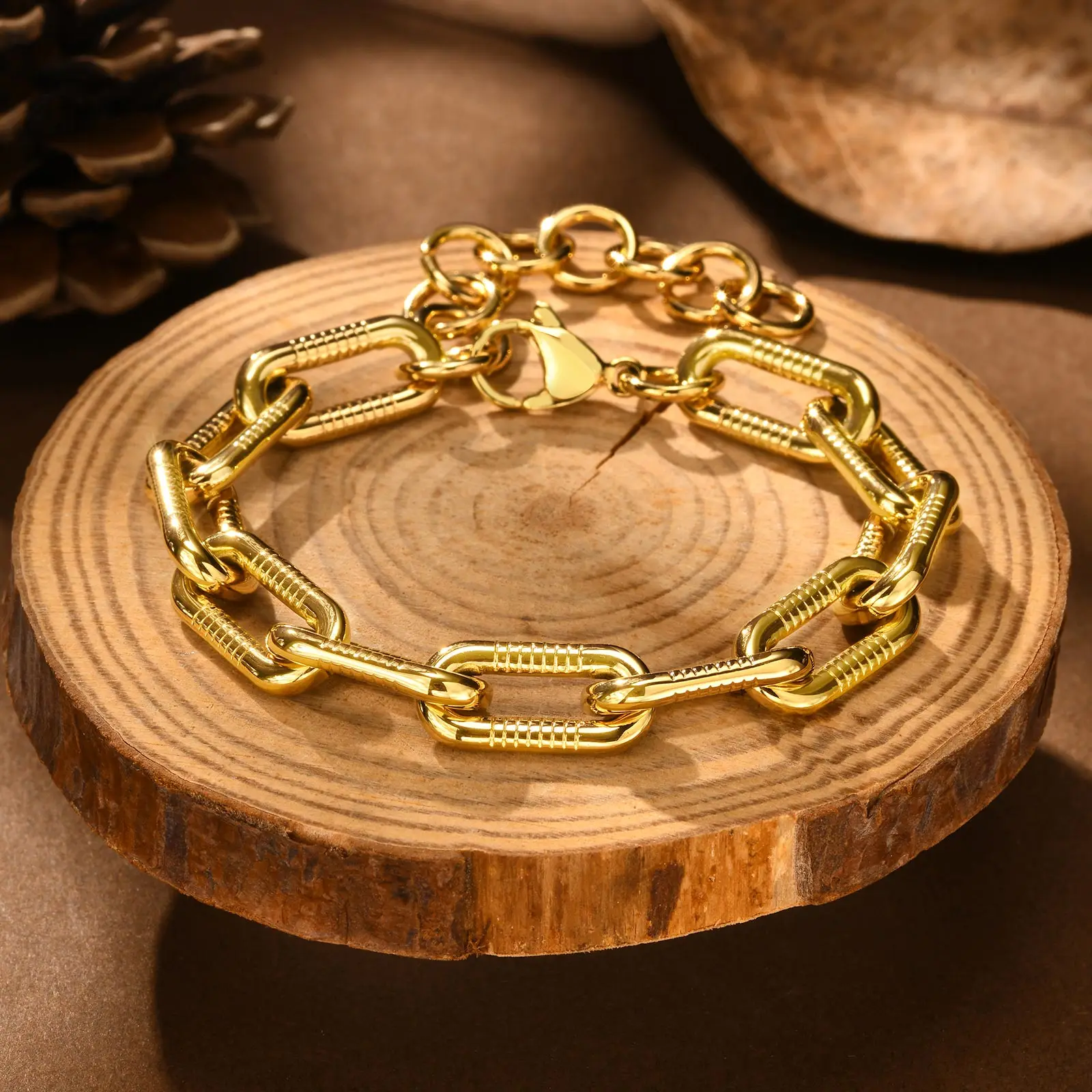 Stainless Steel Geometry Charm Bracelet for Women Girls,Trendy Twist Chain/Handmade Chain Bracelets,Fashion Jewelry Gifts