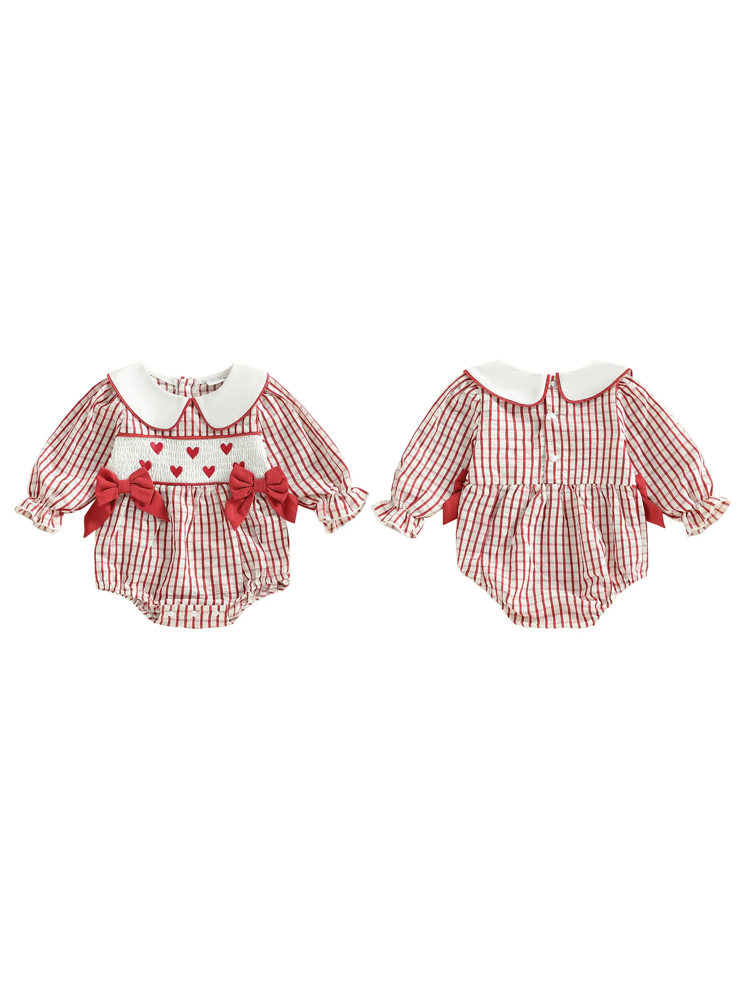 

Toddler Girl Floral Print Ruffle Sleeve Romper with Bow Detail and Peter Pan Collar Spring Jumpsuit for Baby Girls
