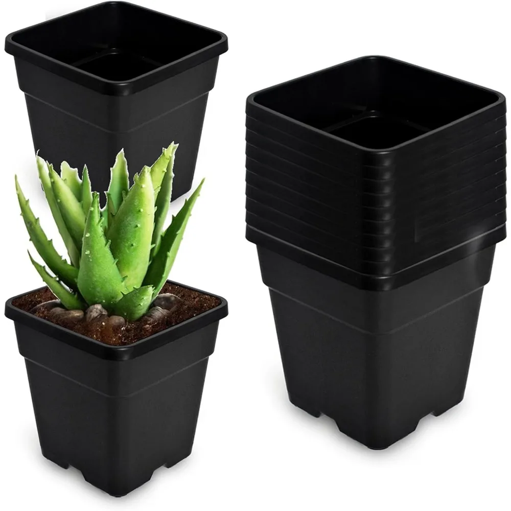 

Набор из 10 квадратных пластиковых горшков для растений, гибкий детский горшок на 3 галлона для цветов, овощей, суккулентов черного цвета