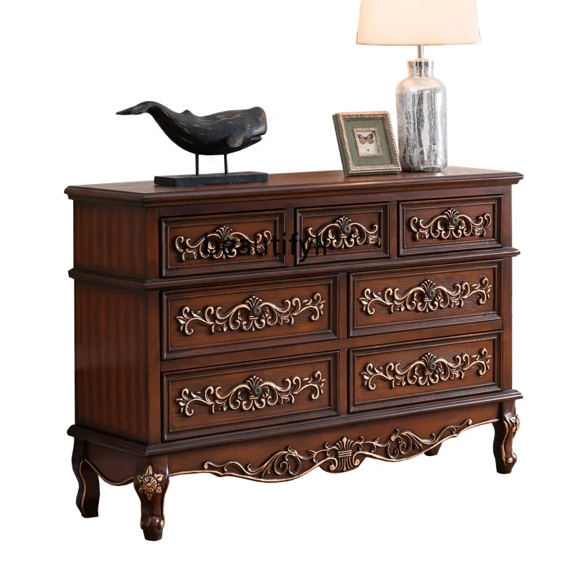 

European-Style Chest of Drawers Idyllic Hand Painted Storage Organizer American Country Chest of Drawer Locker