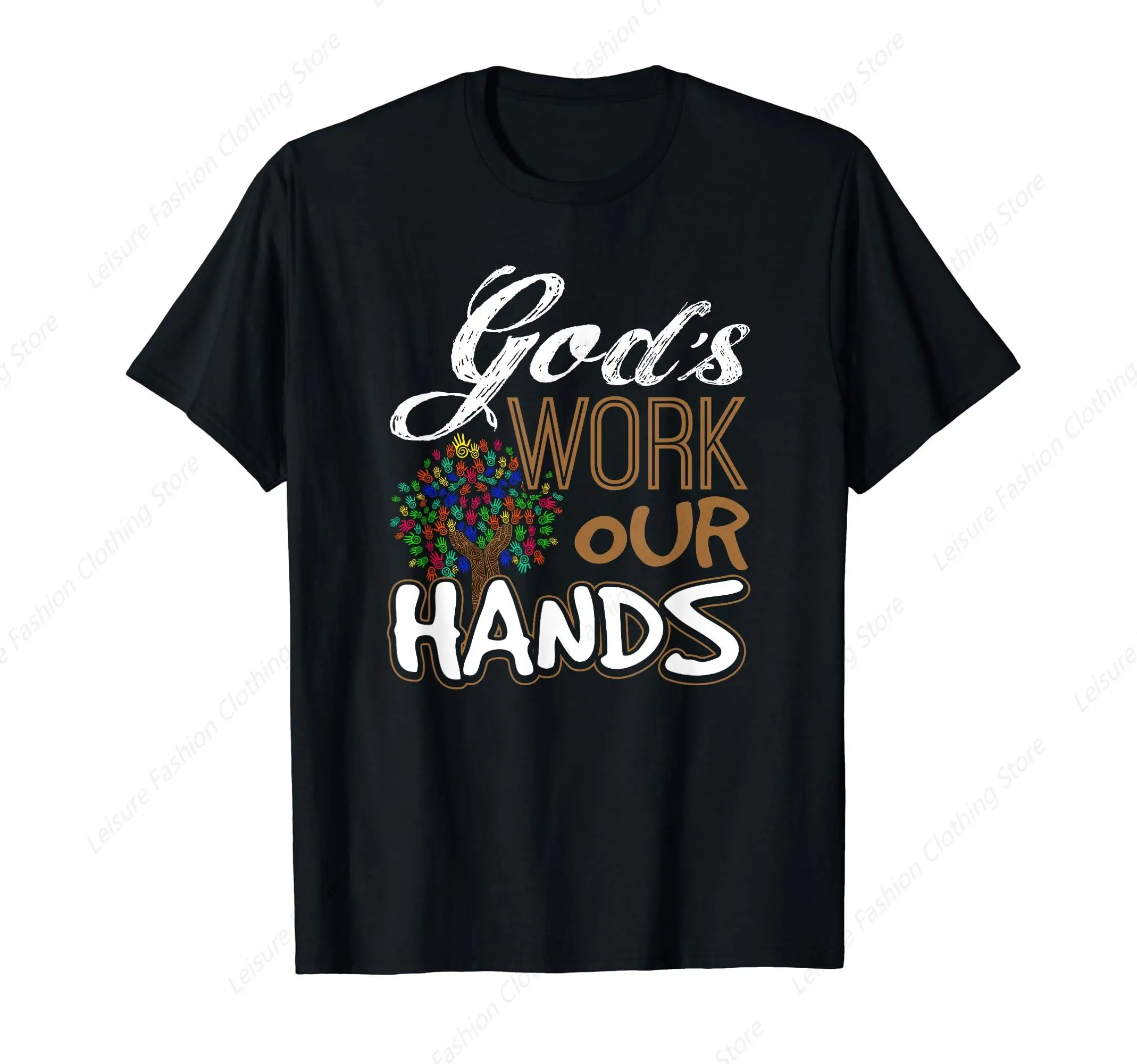 God's work Our hands Christian Bible Study T-Shirt Round Neck Short Sleeves Cotton Tee Shirt Tops