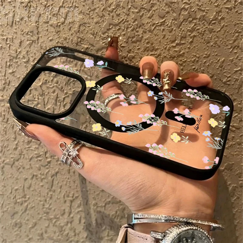 Minimalistische Blumen Transparente Hülle für iPhone 17 14 12 Pro Max 13 16 15 Plus 11 Hüllen für MagSafe Kabelloses Laden Stoßfeste Coque – Detail 1
