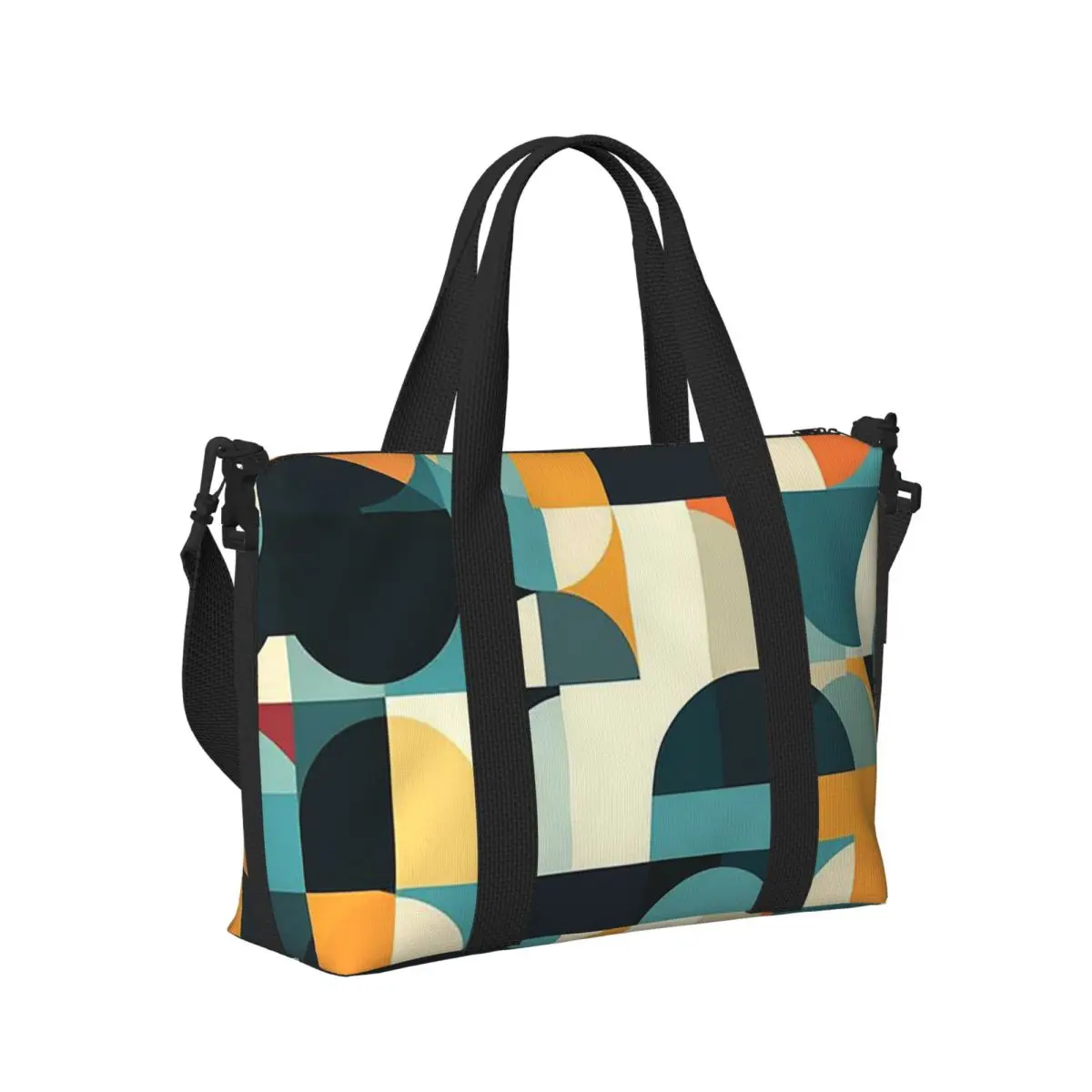 

70s Inustrial In Orange And Brown Tones Geometric Colorful Beach Travel Bag Tote Bags for Gym Women Shopping Duffle Shoulder Bag