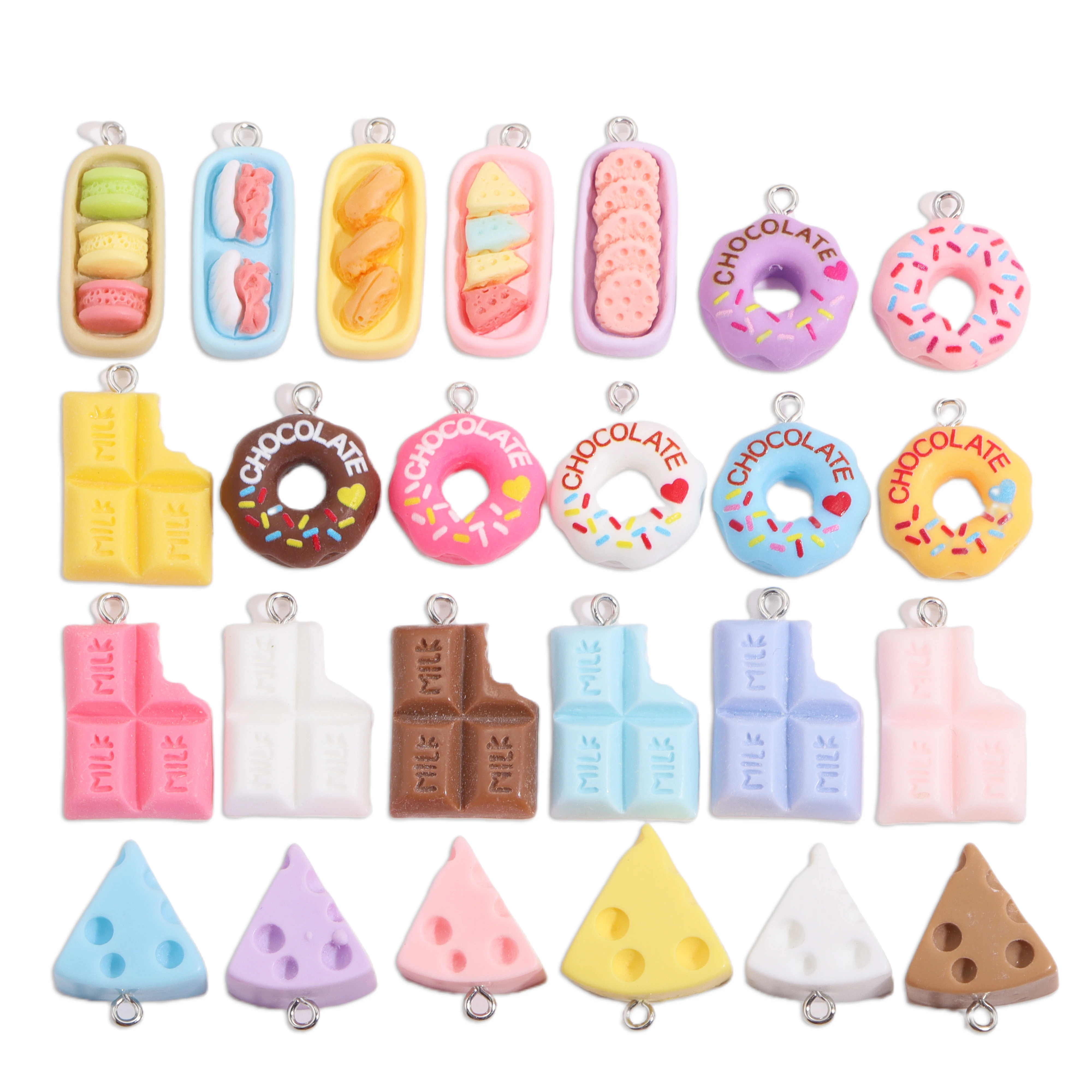 6Pcs Mix Resin Chocolate Dessert Sandwich doughnut cheese food pendant for Necklace Bracelet Earring Keychain Diy Jewelry Making