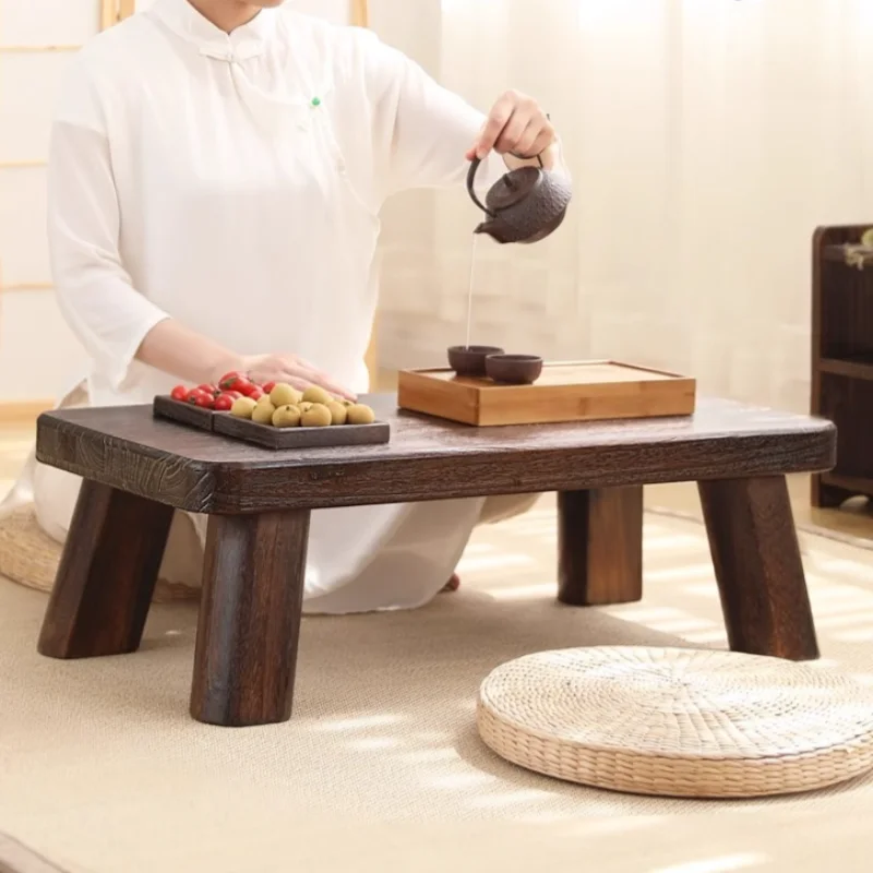 Vintage Tatami Four-Legged Floor Desk Space-Saving Wooden Bay Window Tea Table Balcony Coffee