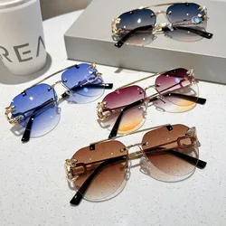 Vintage Rimless Sunglasses Men Women Trendy Pilot Gradient Shades Sun Glasses Fashion New Double Bridge UV400 Eyewear