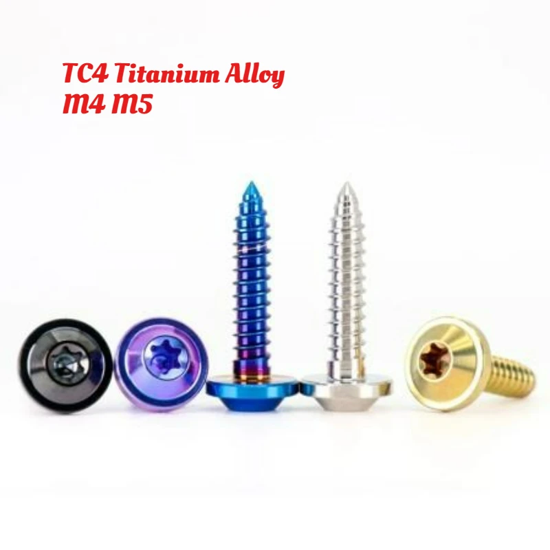 2Pcs TC4 Titanium Alloy Multiple Colors Bolt M4/M5 Length 12/15/20/25/30/35mm Self Tapping Torx Head Screws for Bike Motorcycle