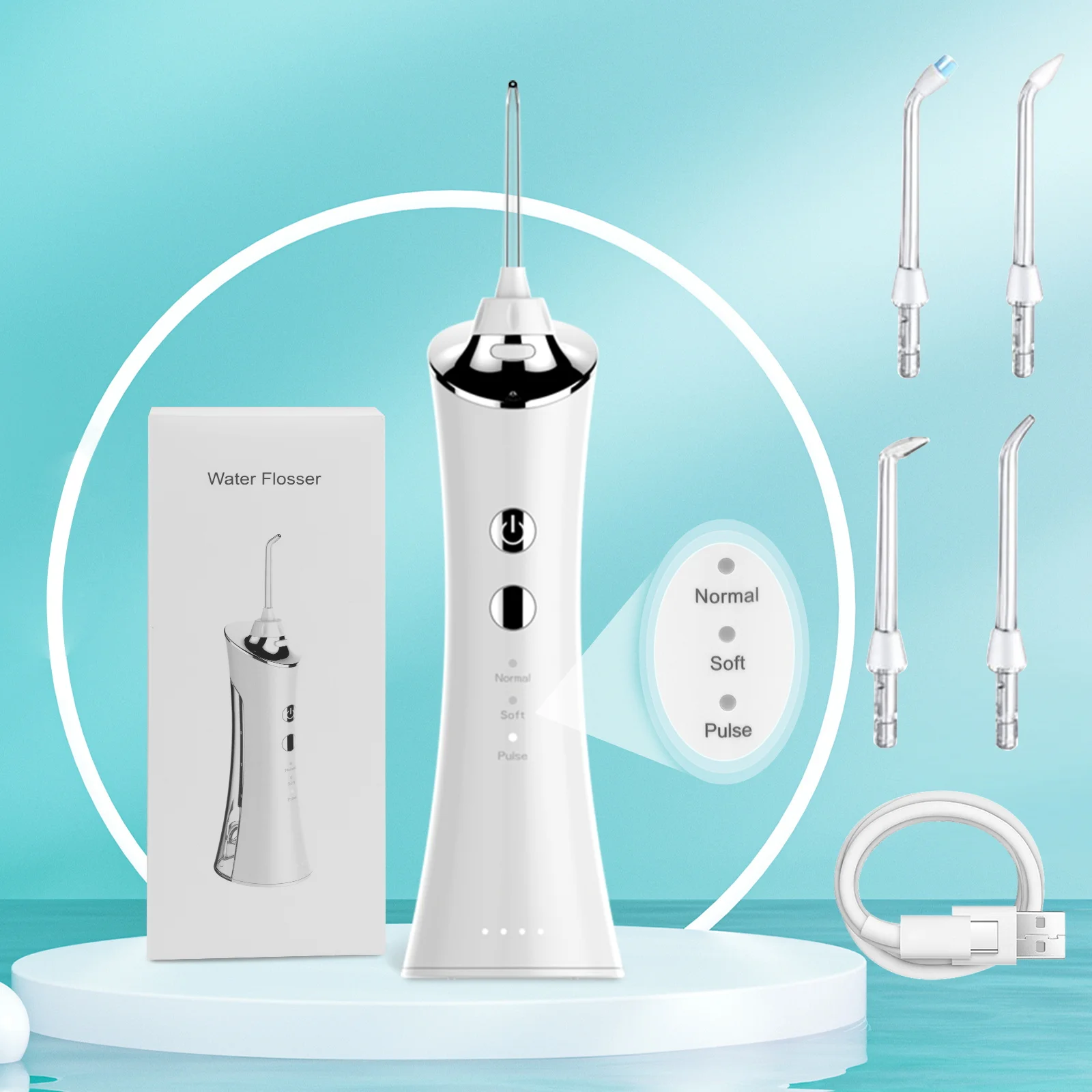 Oral Irrigator Portable IPX7 Waterproof USB Rechargeable Oral Irrigator 3 Modes 4 Jet Teeth Cleaner