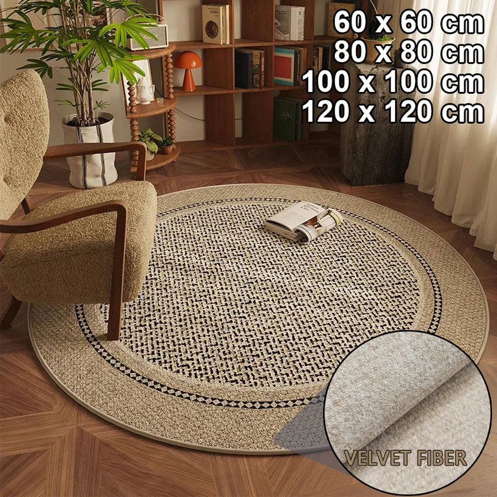 VIKAMA Modern Light Luxury Circle Velvet Round Carpet Waterproof Quiet Lounge Chair Carpet Bedroom Bed Blanket Home Decor