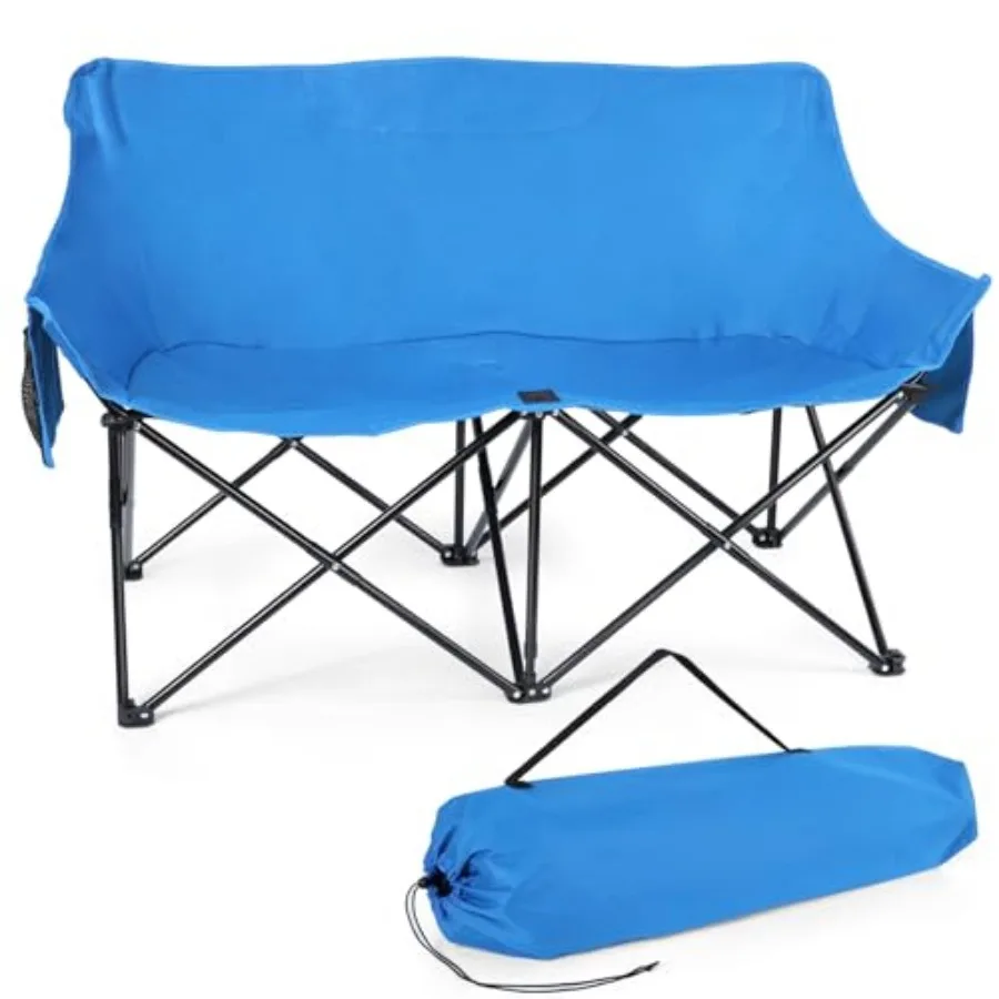

Double Camping Chairs 2 Person Camping Chair for Adults Collapsible Oversized Duo Folding Loveseat with Storage Bag for Lawn Ba
