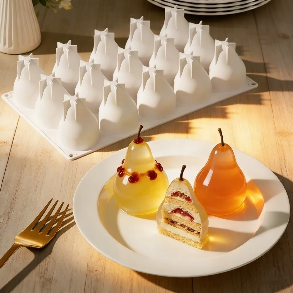 

15 Cavity 3D Pear Silicone Mold Fruits Shape Heat-Resistant Ice Cube Making Mold Nonstick Flexible Cake Decorating Mold