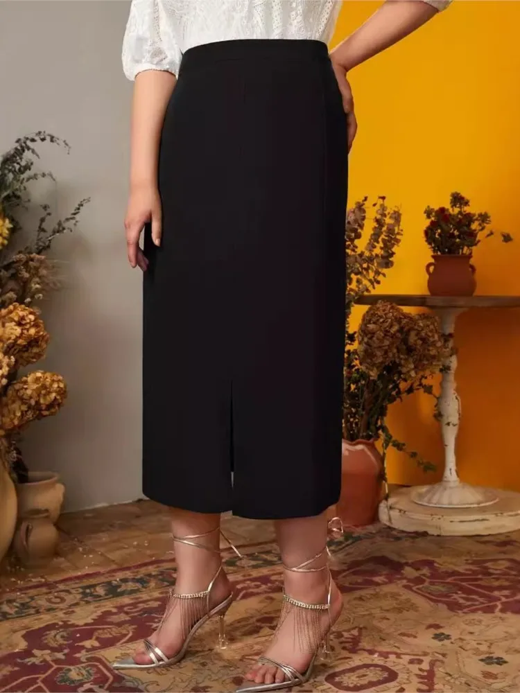 Saias Midi de cintura alta feminina, plus size, solta, dividida, plissada, feminina, estilo coreano, elegante, moda verão