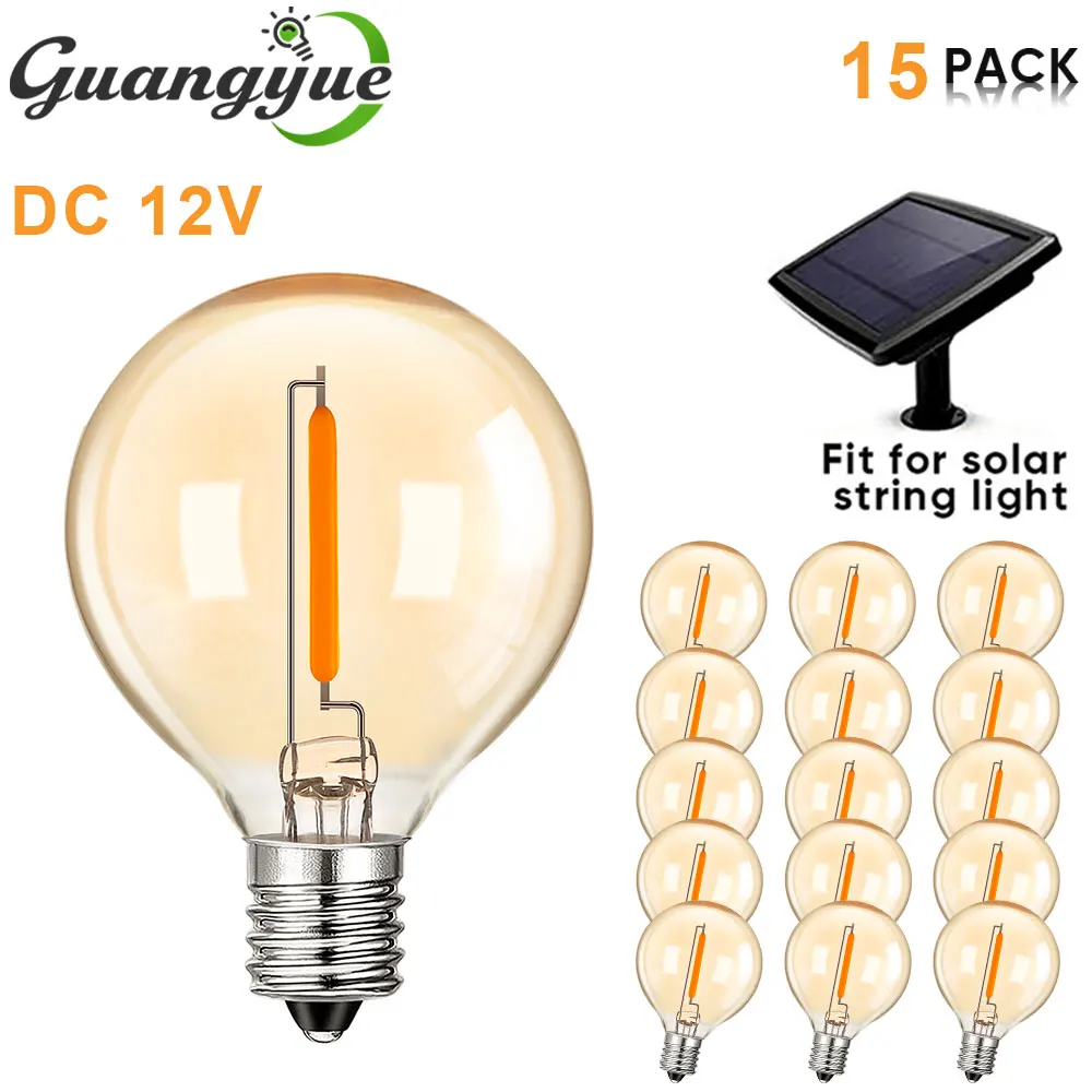 

LED Light Bulbs DC 12V 1W E12 Low Voltage Bulb RV Camper Warm White 2700K Vintage Amber Glass Filament Bulbs for Solar Lighting