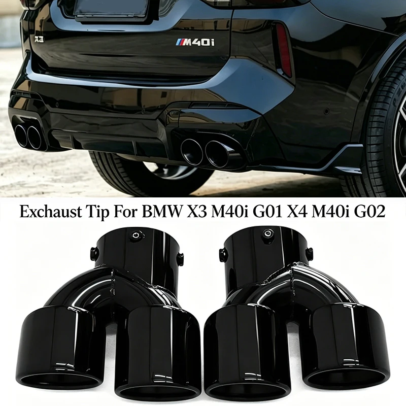 Czarny Czteroczęściowy Końcówka Wydechu Ze Stali Nierdzewnej i Włókna Węglowego Sportowa Rura Wydechowa Do BMW X3 M40i G01 X4 M40i G02 2018-2024 Końcówka Tłumika Tylnego