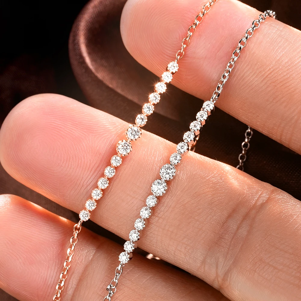 OEVAS 2mm Full Moissanite Bracelet for Women S925 Silver Plated 18K Gold GRA Certified Adjustable Wrist Chain Fine Jewelry Gift
