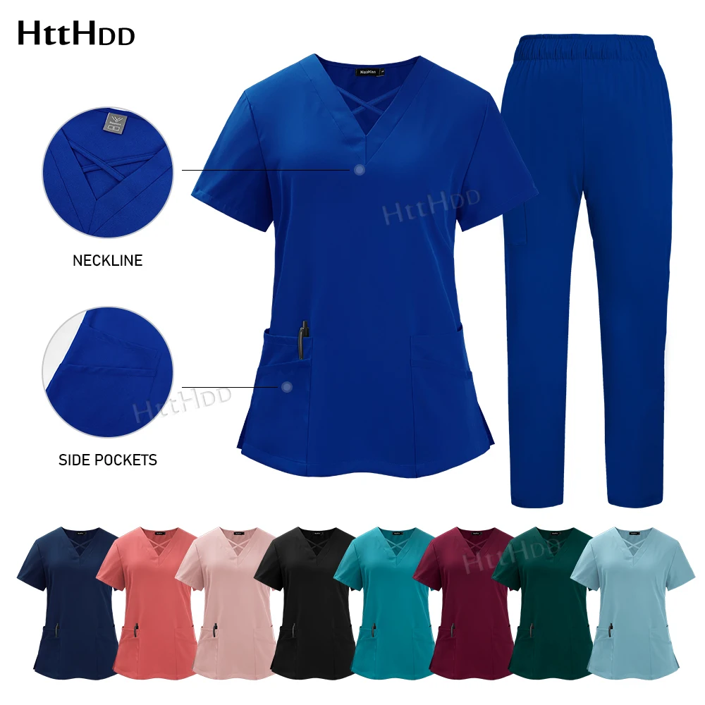 Uniforme de enfermera para mujer, camisa de manga corta, traje de pantalones, salón de belleza, Clínica de mascotas, artículos de enfermería, exfoliación Dental, médico, uniforme clínico