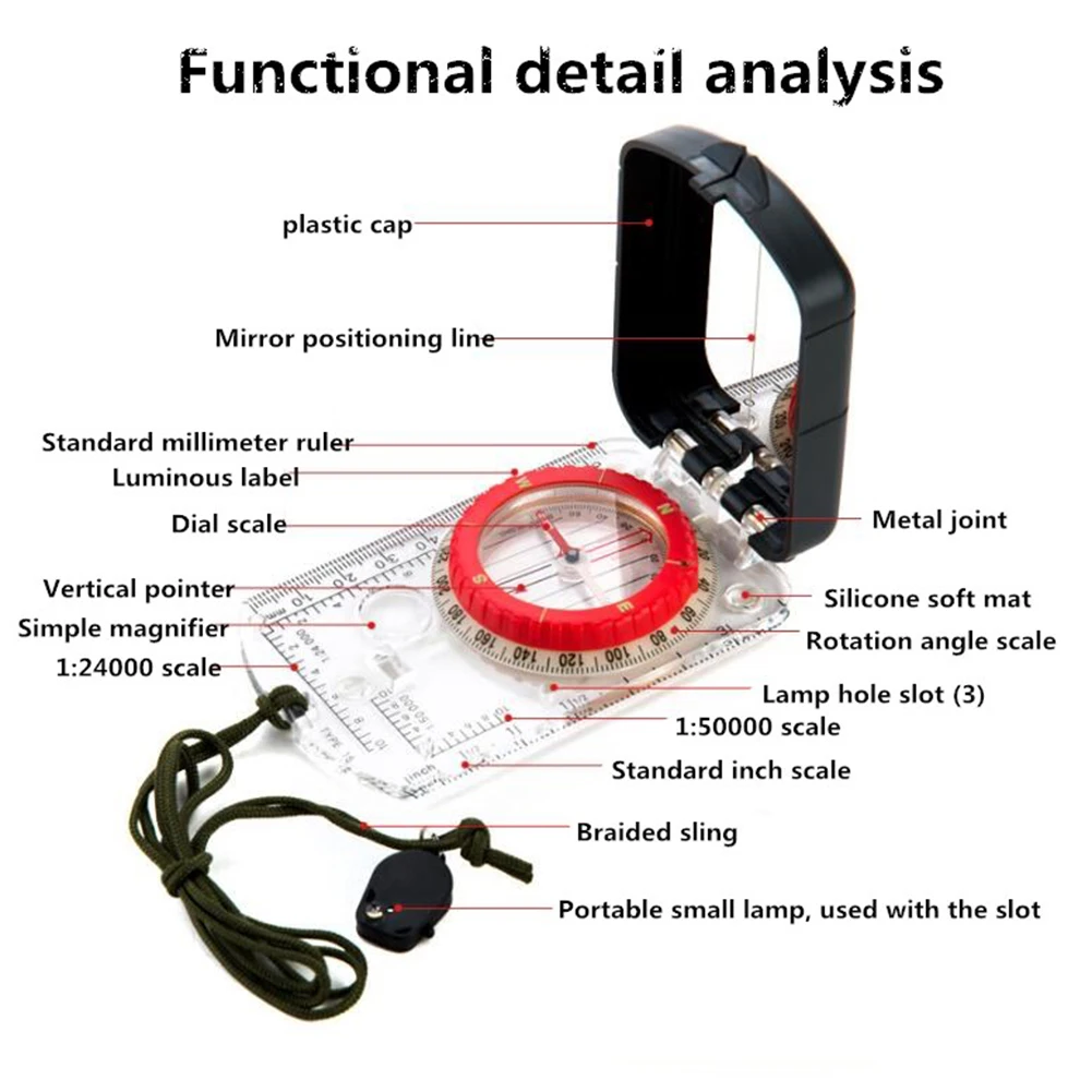 DC45-6E Camping Survival Compass With Fluorescent Ring Compass Survival Gear For Outdoor Hiking Camping Compass Map Ruler