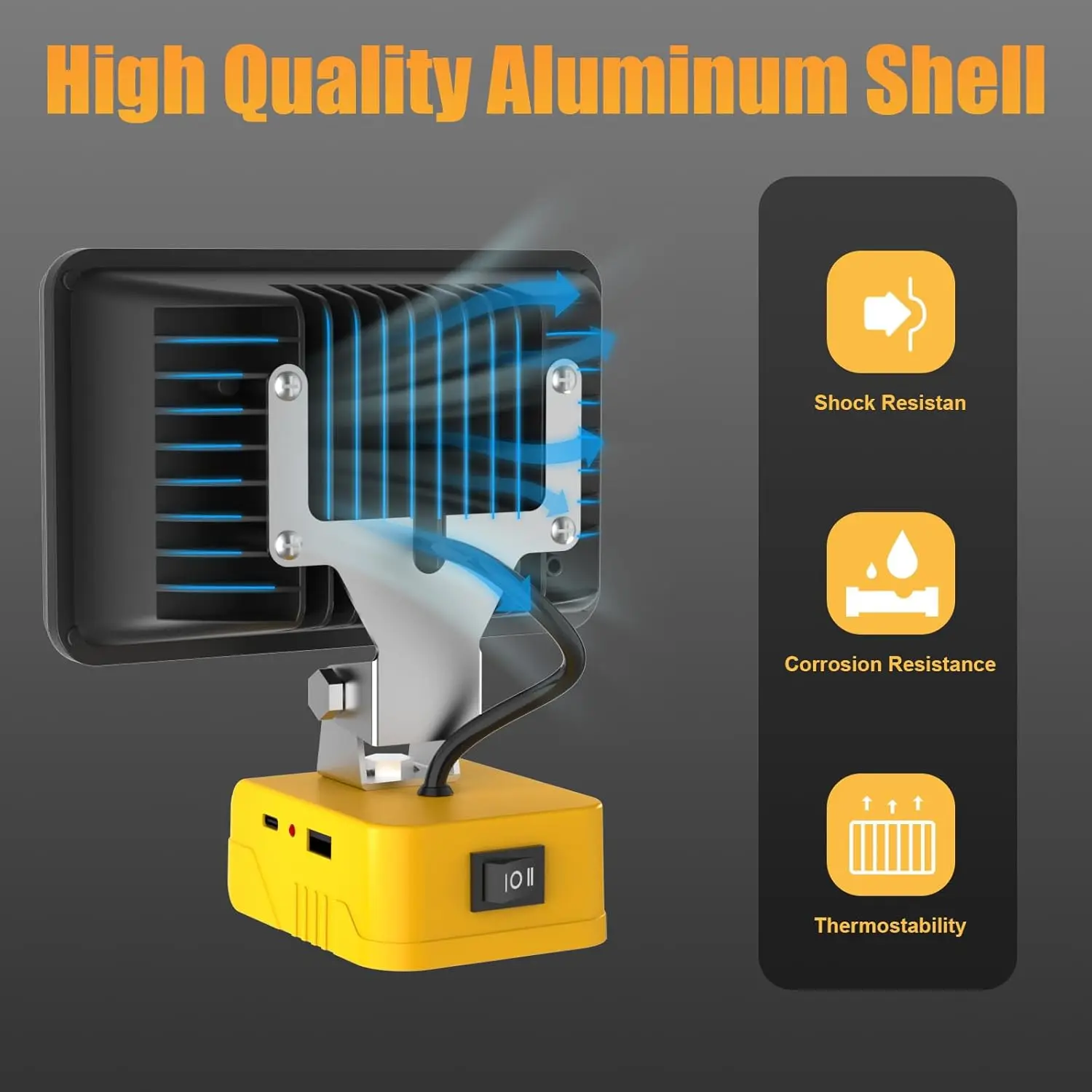 48W/60W/100W Portable LED Work Light Rechargeable LED Flood Light for Dewalt 18V-20V Li-ion Battery Cordless Work Light 6000k