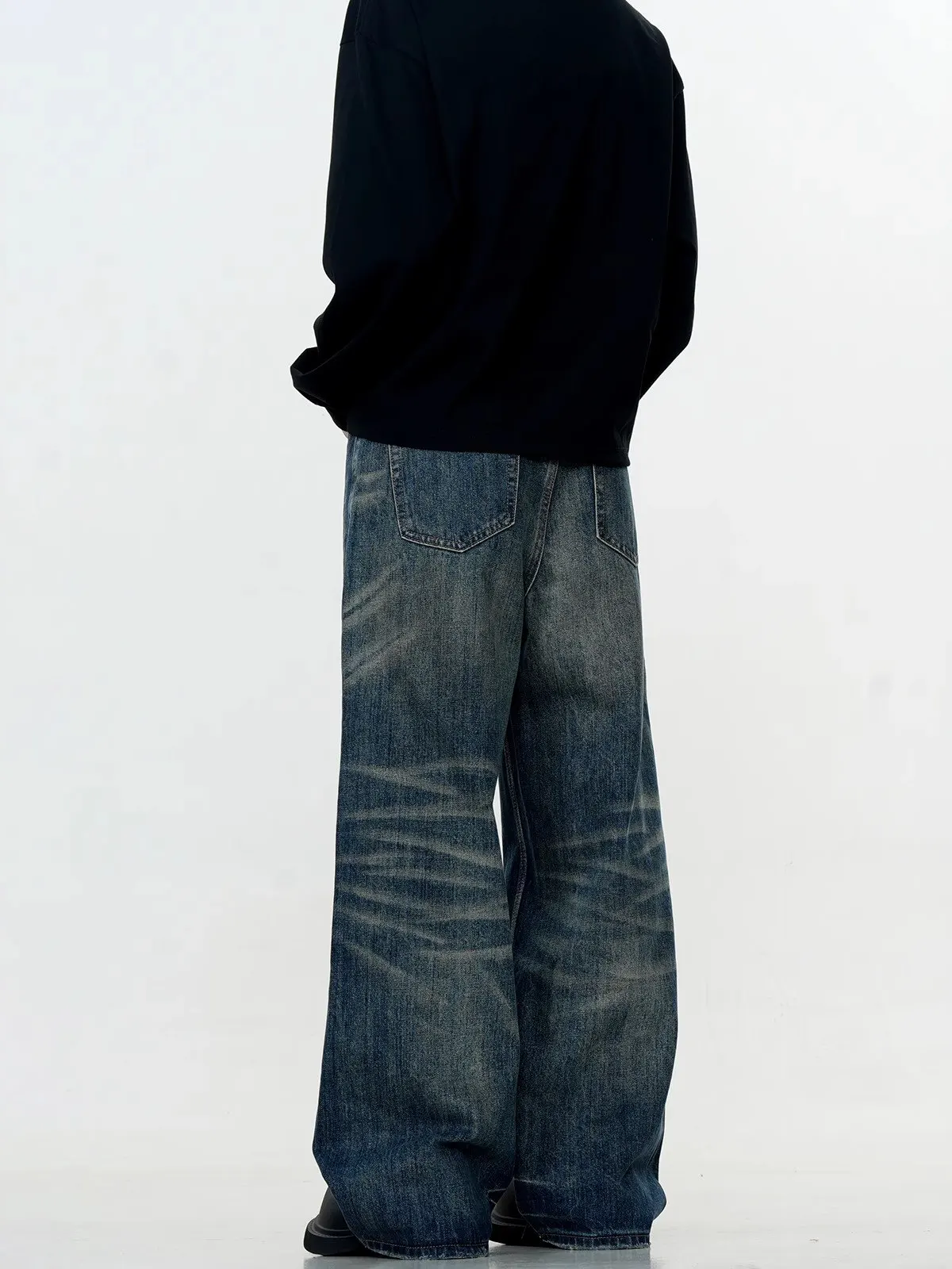 미국 빈티지 루즈 스트레이트 레그 남성용 청바지 워싱 디스트레스드 캐주얼 내구성 중간 높이 허리 긴 바지