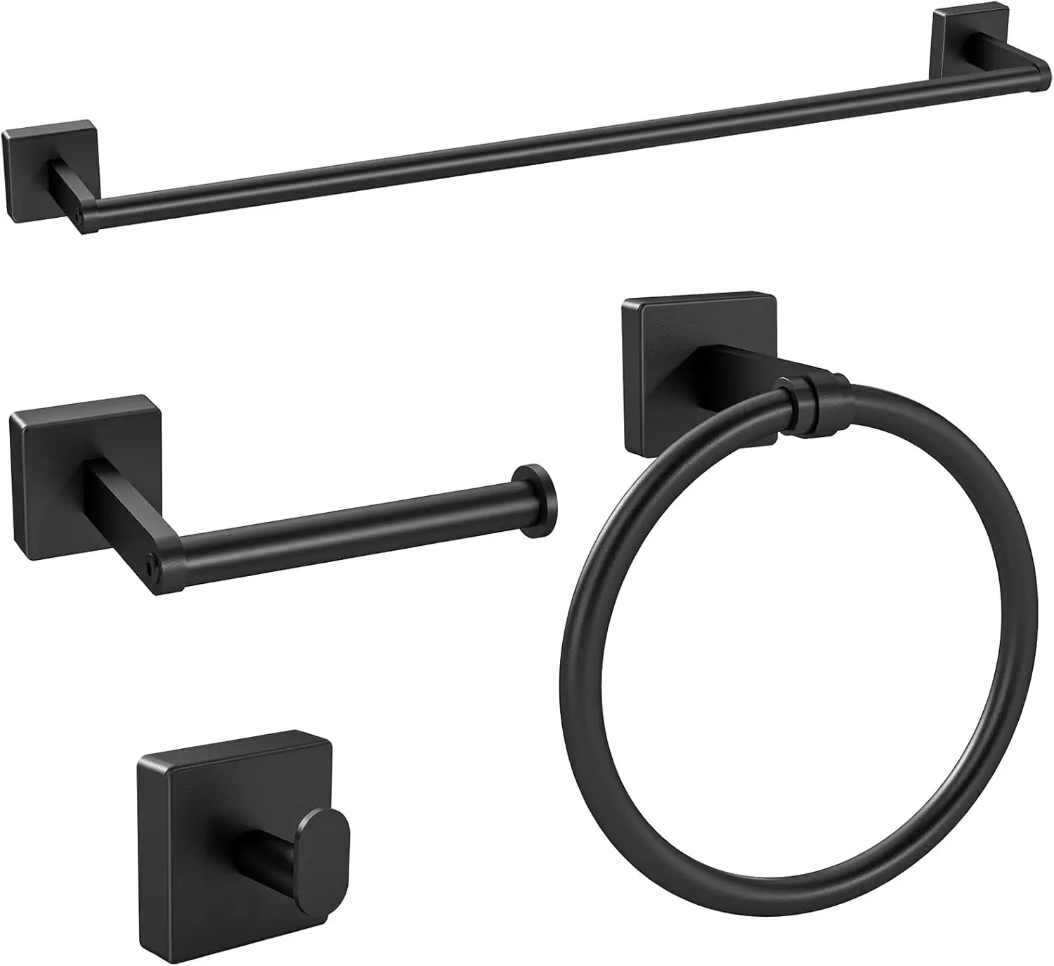 Black Bathroom Accessories Set, 24 inch Towel Racks for Bathroom, Stainless Steel Bathroom Hardware Set, Wall Mounted, 4-Piece