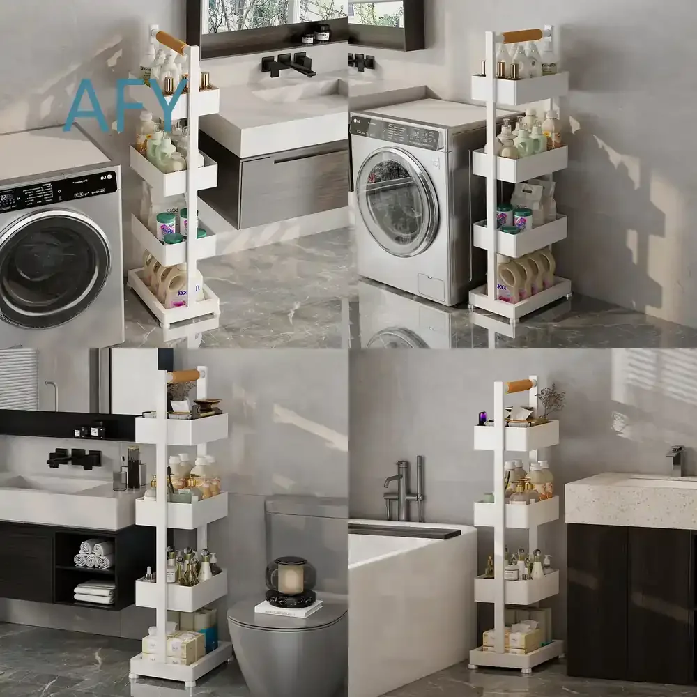 4 Tier Free Standing Bathroom Storage Rack for Narrow Space Corner Shelf for Kitchen Organizer Multifunction Metal Sundries