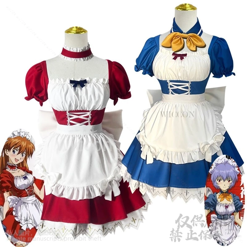 Anime Asuka Rei EVAA Cosplay Costume Sexy Lolita Red Blue Maid Dress Japanese Sweet Women Kawaii Wigs Halloween Girls Customized