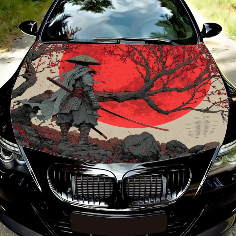 

Lonely Warrior Under The Red Moon Night Print Hood Decal - Vibrant Realistic Patterns Design, PVC Material, Racing Car Body Viny