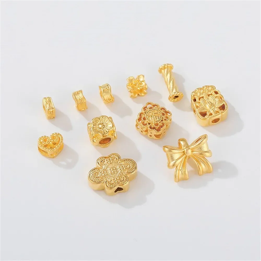 Sand Gold Large Hole Hollow Bow, Separated Bead Flower Shaped Bucket Bead Handmade DIY Bracelet, Necklace Accessories