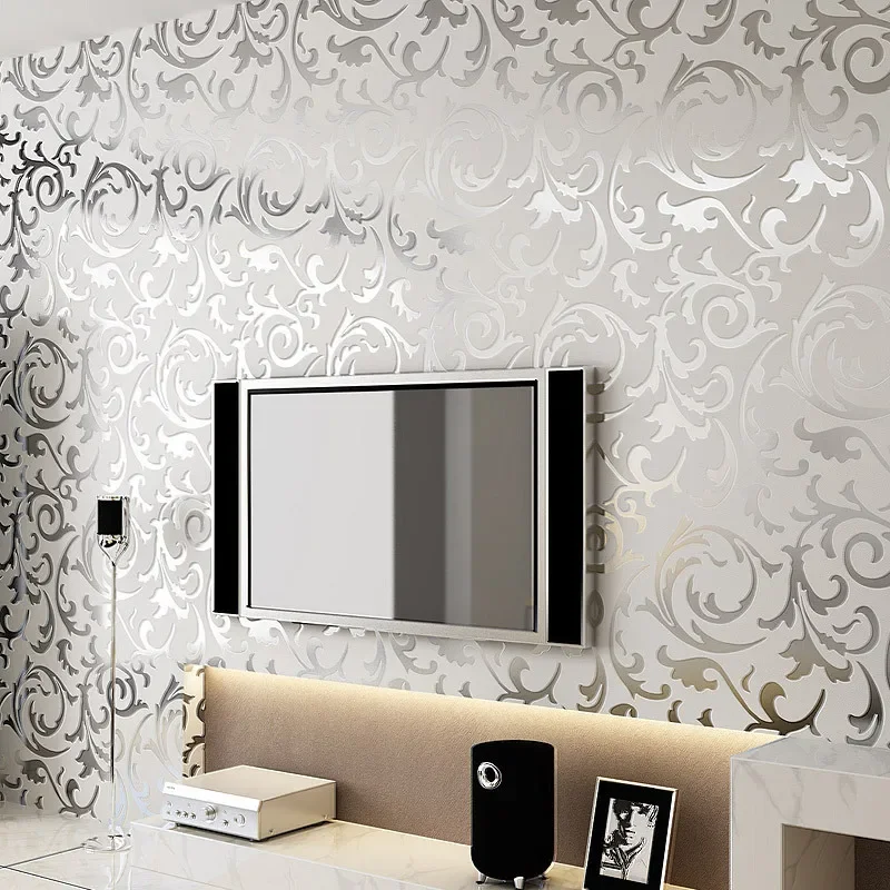 beibehang Environmental nonwovens wallpaper European silver gray gold living room bedroom background wall paper papel de parede