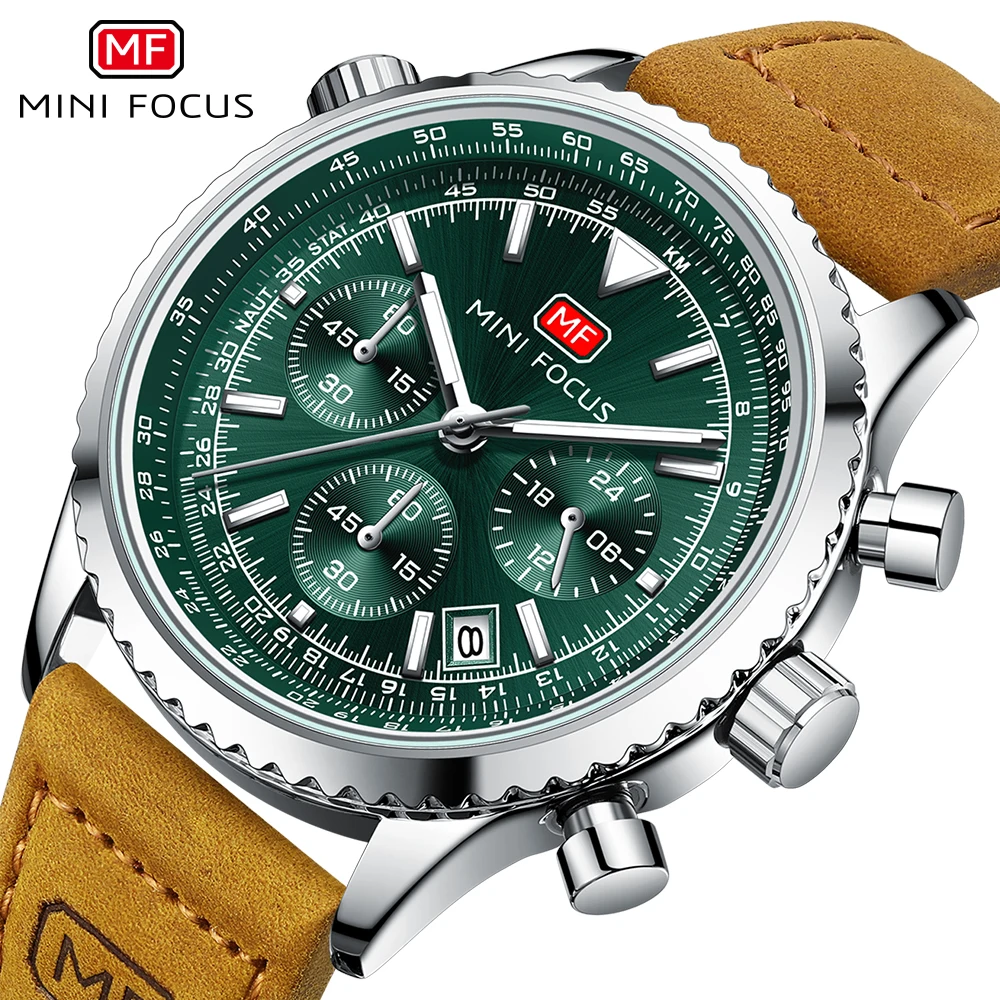 MINI FOCUS Fashion Quartz Watch for Men Casual Leather Strap Sports Mens Watches Top Brand Luxury Multifunctional Wristwatches