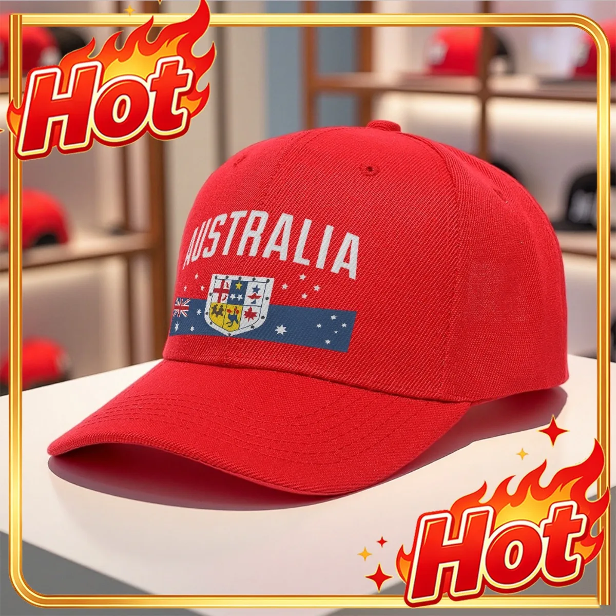 Custom Hat 1pc Featuring A Retro Australian Flag Design With A White Sun Motif On The Front, This Lightweight Baseball Cap Is Ma
