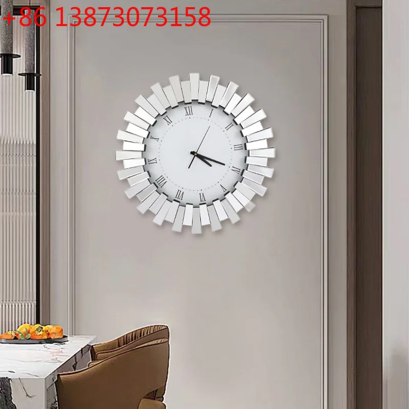 Stylish simple glass mirror wall clock light luxury modern creative clock living room entrance wall decoration electronic clock