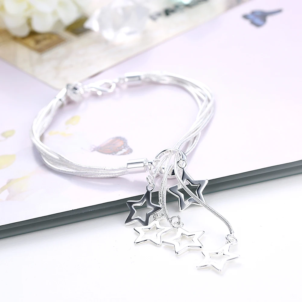 925 Sterling Silver Multi Rope Chain Star Round Water Droplet Buckle Bracelet For Women Fashion Jewelry Charm Party Gift