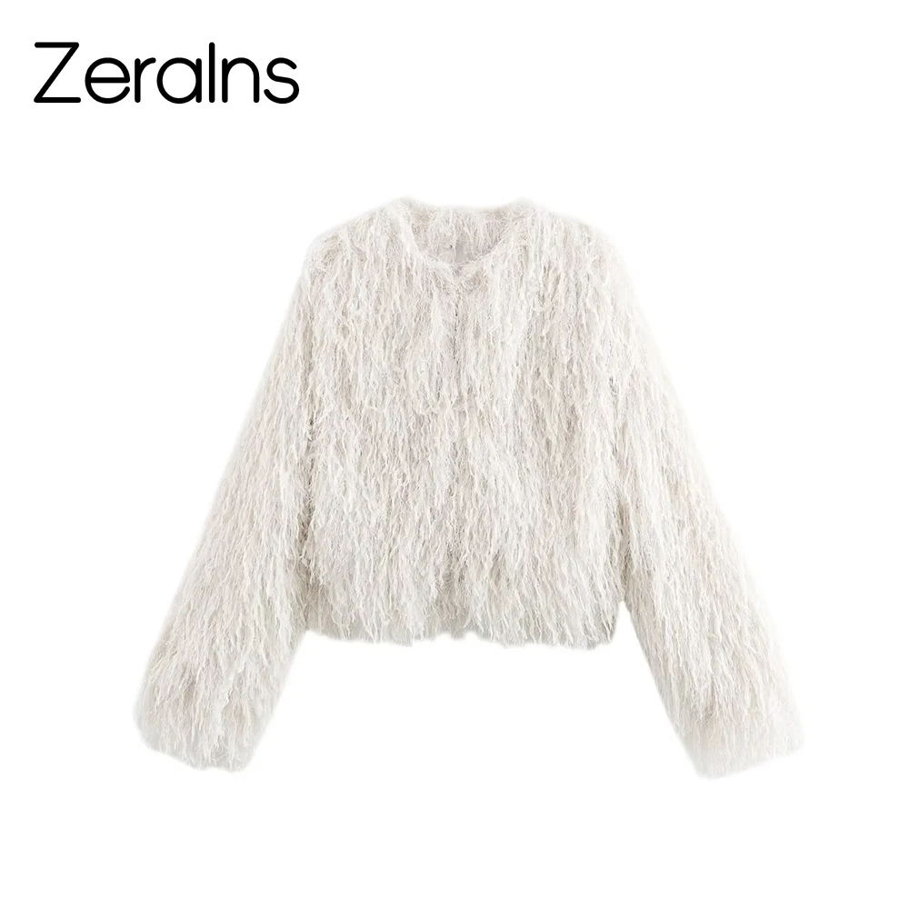 

ZERAINS осенне-зимняя новая женская одежда с эффектом искусственного меха, плюшевое короткое пальто с длинными рукавами и круглым вырезом, шуба