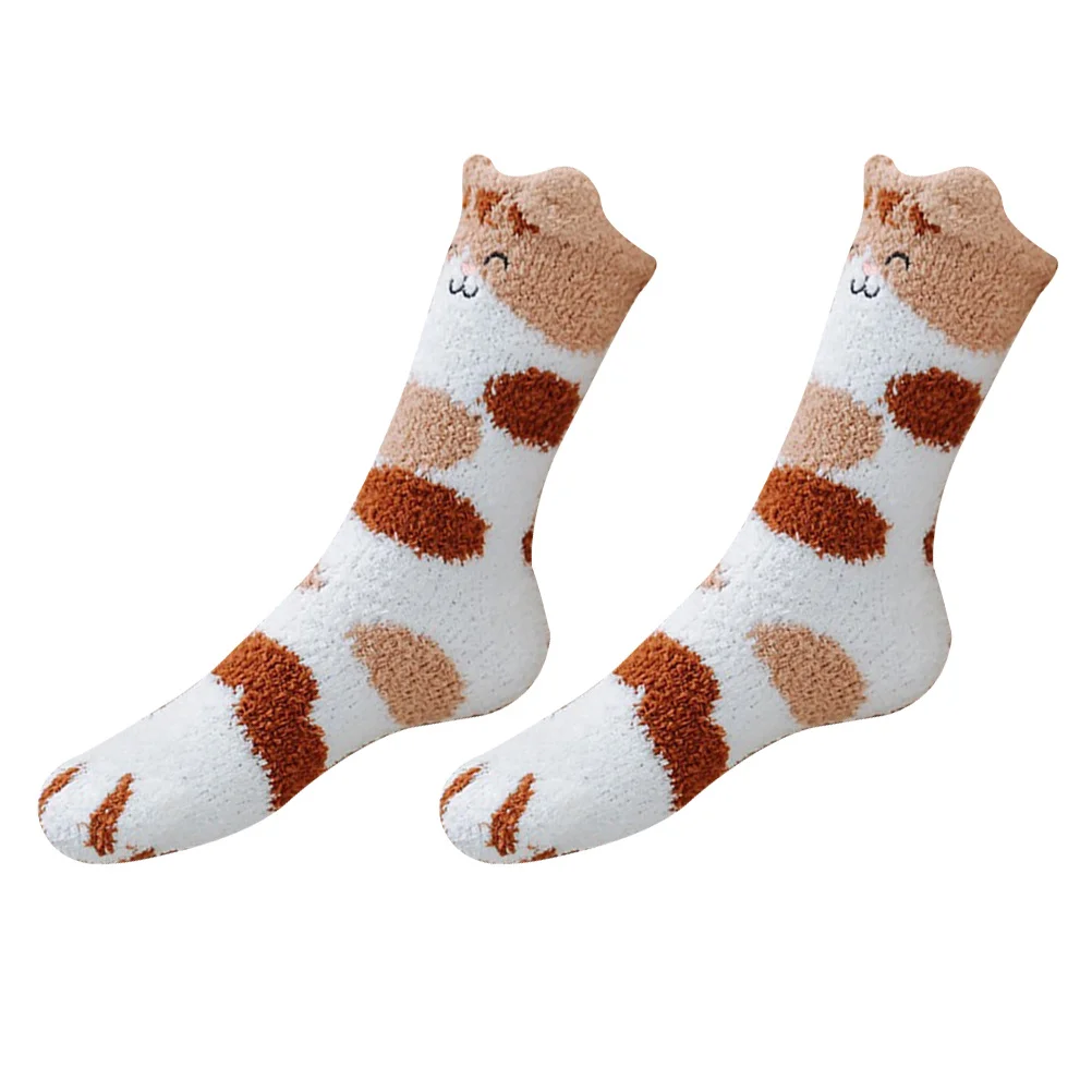 

1Pair Coral Fleece Socks Warm Cat Paw Design Elastic Ankle Fit Breathable Winter Home Sleeping Socks Christmas Gift