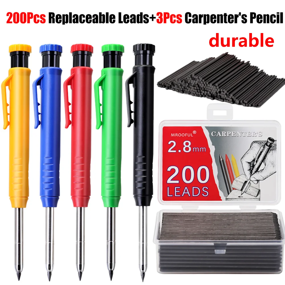

3Pcs Solid Carpenter Pencil Set For Deep Hole Marker With Refill Leads Marking Tool Woodworking Deep Hole Mechanical Pencils