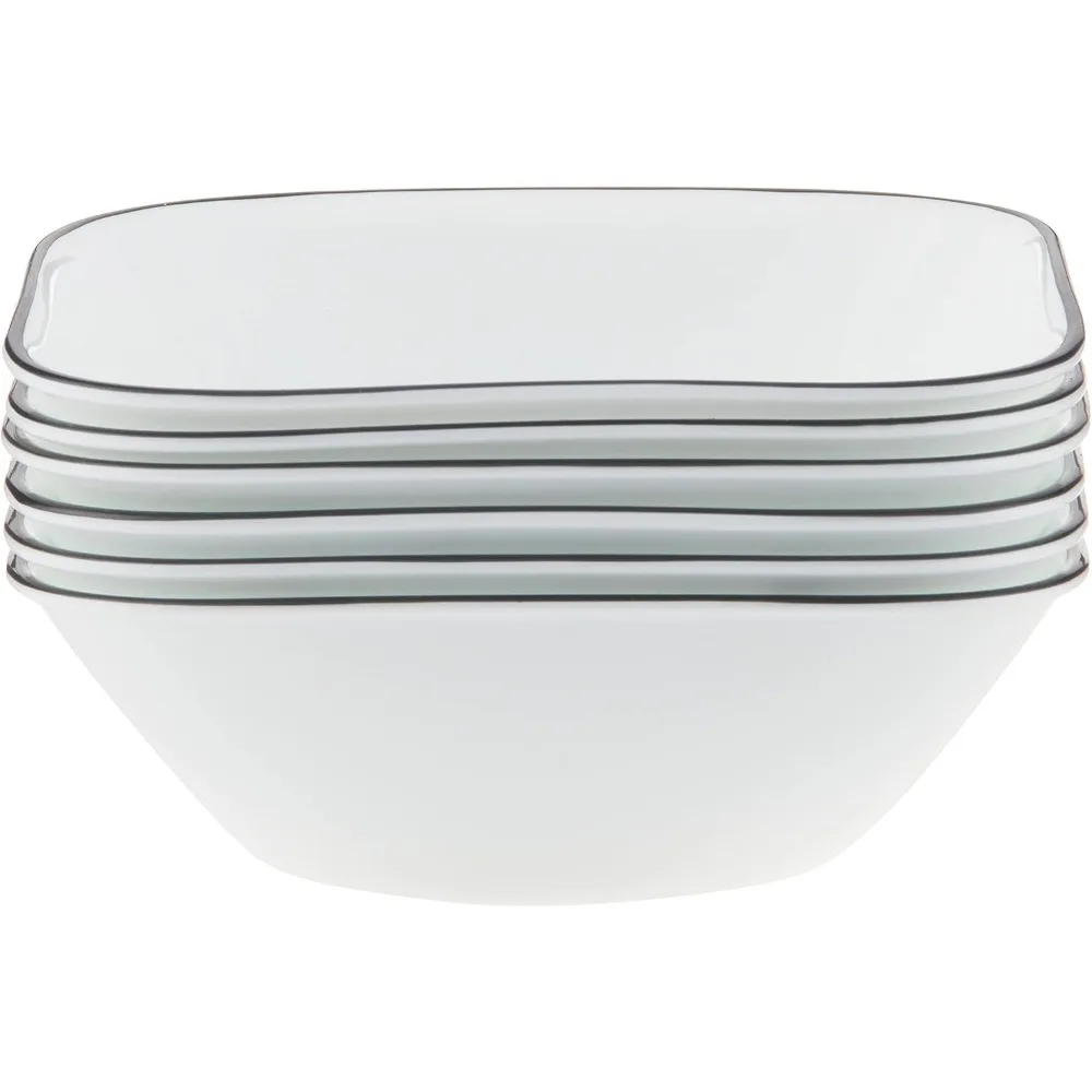 

6-Piece Square Cereal Soup Bowls, Triple Layer Glass Chip Resistant Lightweight Dinnerware Set
