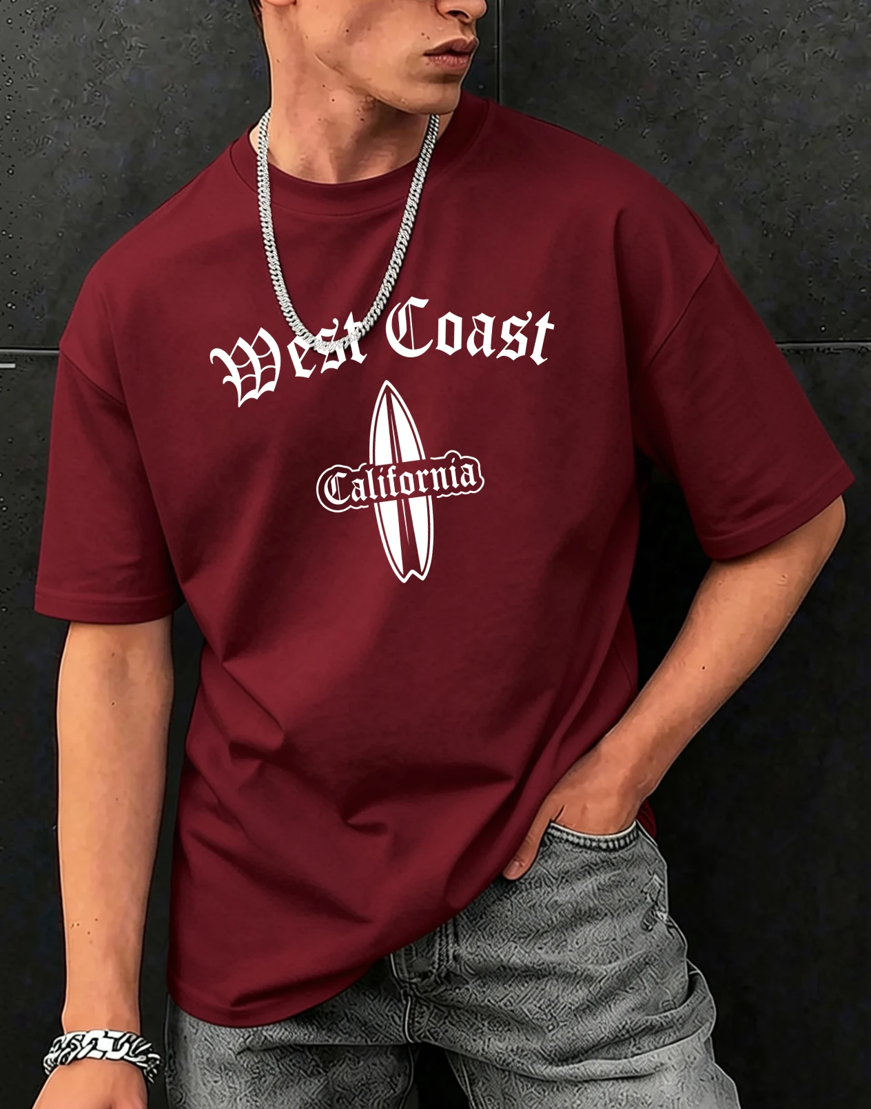 West Coast California Surfing Bedruckte T-Shirts für Herren, Baumwolle, lässig, trendiges T-Shirt, weiche Modekleidung, Sommer, Rundhalsausschnitt, Streetwear