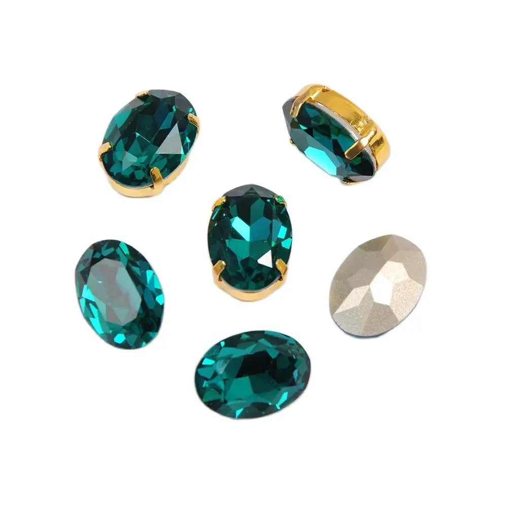 Blue Zircon Wholesale Oval Shape Crystal Fancy Stone Silver Gold Base Point Back Crystal Stone For Earring Jewelry clothing